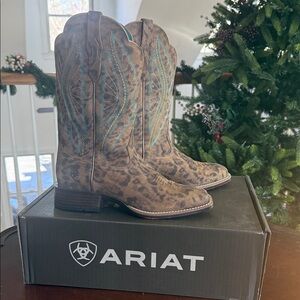 Ariat Leopard Print PrimeTime Boots with Blue Stitching